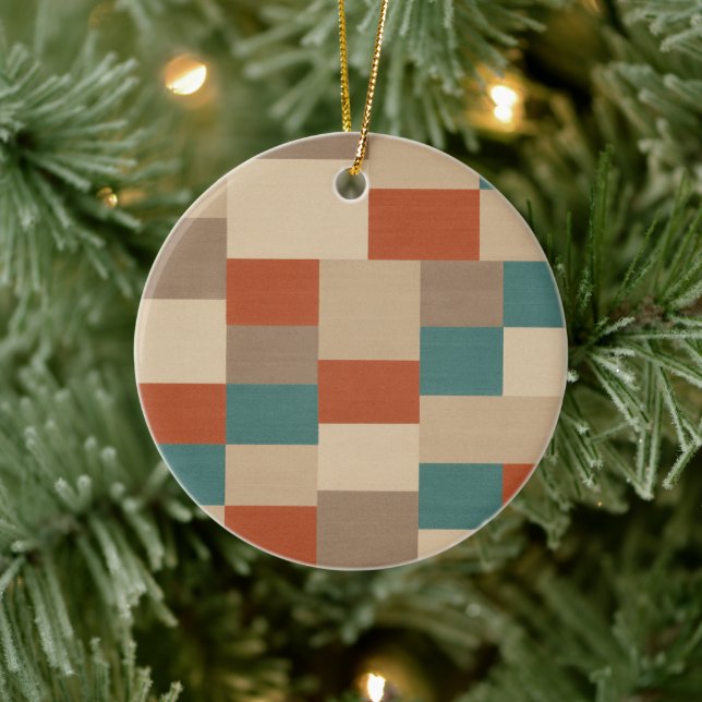 Modern Teal & Beige Geometric Blocks Ceramic Tree Decoration (Tree)