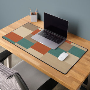 Modern Teal & Beige Geometric Blocks Desk Mat