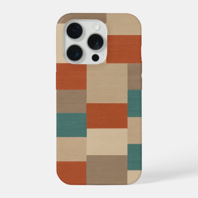 Modern Teal & Beige Geometric Blocks iPhone Case (Back)