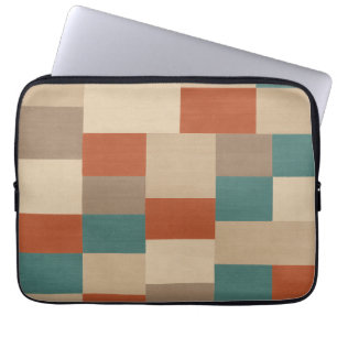 Modern Teal & Beige Geometric Blocks Laptop Sleeve