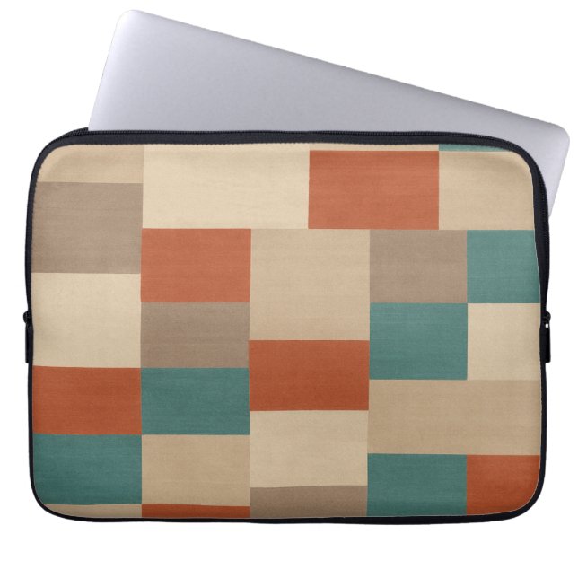 Modern Teal & Beige Geometric Blocks Laptop Sleeve (Front)