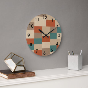 Modern Teal & Beige Geometric Blocks Large Clock