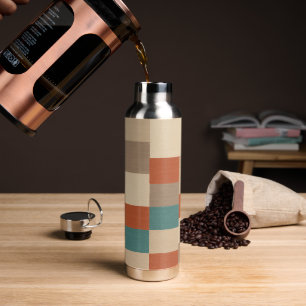Modern Teal & Beige Geometric Blocks Water Bottle