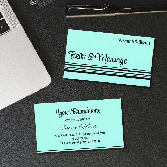 Modern Teal Black Stripes Professional Stylish Business Card (Creator Uploaded)