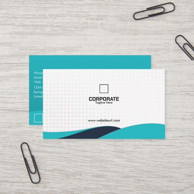 Modern Teal Black Wave Corporate Template Business Card (Front/Back In Situ)