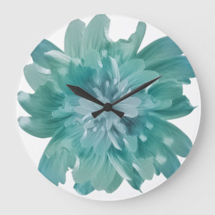 Modern Teal Bloom Artistic Wall Clock – Large Flor