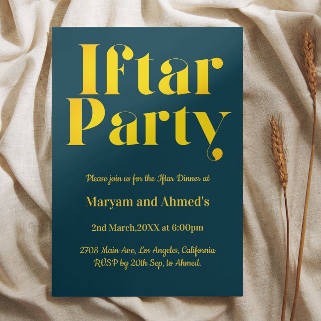 Modern Teal Blue and Gold Iftar Party Invitation (Creator Uploaded)