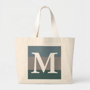 Modern Teal Blue and Grey Colour Block Monogram Large Tote Bag