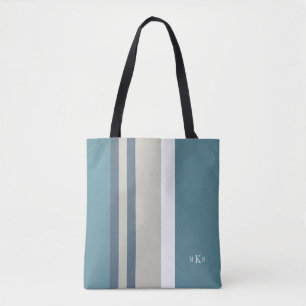 Modern Teal Blue and Tan Striped Personalised Tote Bag