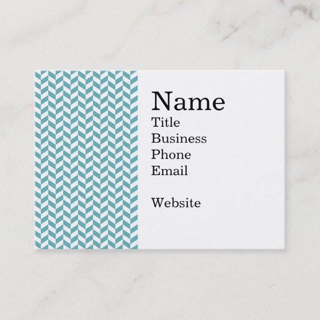 Modern Teal Blue and White Hip Striped Pattern Business Card (Front)