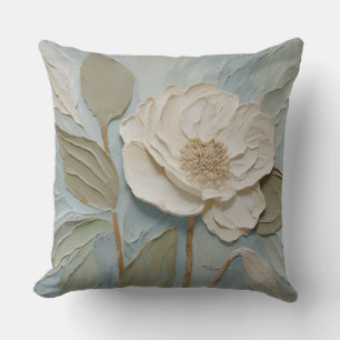 Modern Teal Blue Cream Sage Floral Cushion