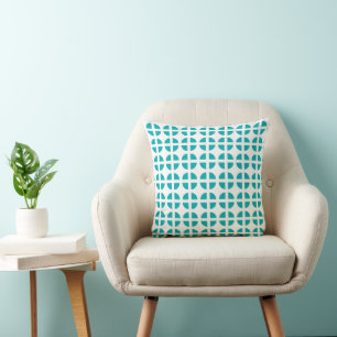 Modern Teal Blue Geometric Segmented Circle Throw Cushion