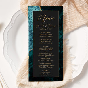 Modern Teal Blue Gold Agate Dark Wedding Menu