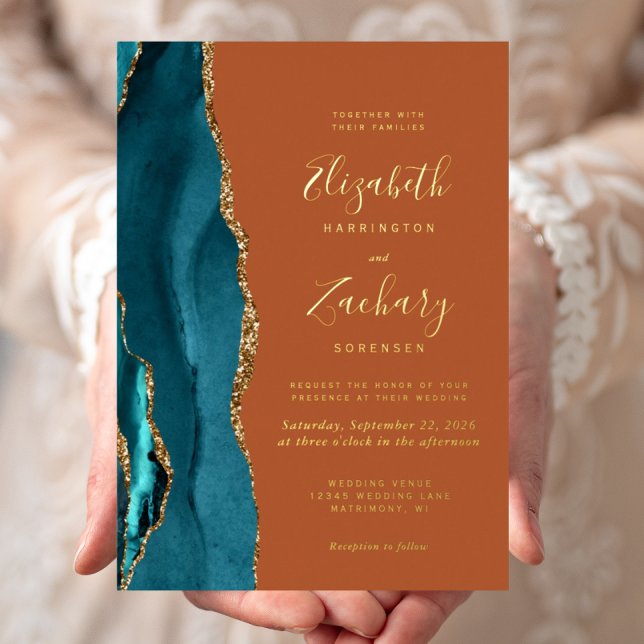 Modern Teal Blue Gold Agate Rust Wedding (Creator Uploaded)