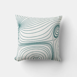 Modern Teal Blue Psychedelic Topographic Line Art Cushion