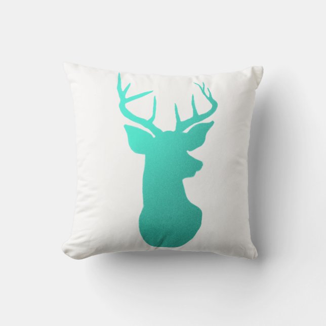 Modern Teal Blue Reindeer / Antler Nature Cushion (Front)