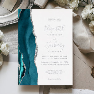 Modern Teal Blue Silver Agate Wedding
