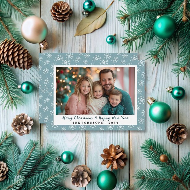 Modern Teal Blue Snowflakes Holiday Photo  (Creator Uploaded)