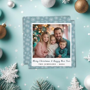 Modern Teal Blue Snowflakes Square Holiday Photo Card