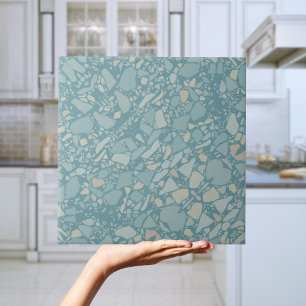 Modern Teal Blue Terrazzo Effect Tile