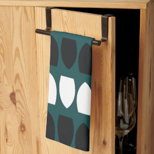 Modern Teal Blue White Black Geometric Tea Towel