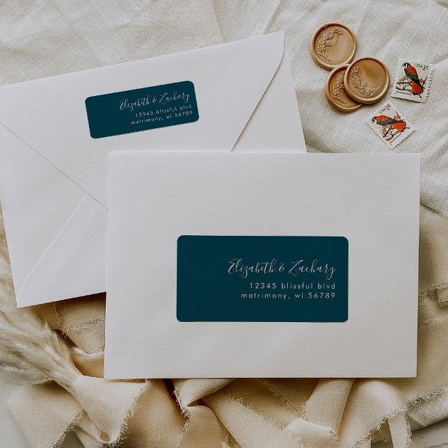 Modern Teal Blue White Script Return Address (Creator Uploaded)