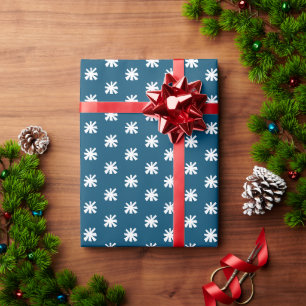 Modern teal blue white snowflakes pattern gift wrapping paper