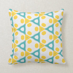 Modern Teal Blue Yellow & White Geometric Pattern Cushion