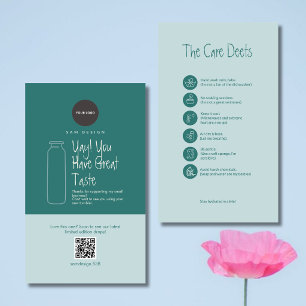 Modern Teal Boho Tumbler Care Instructions QR Code Business Card