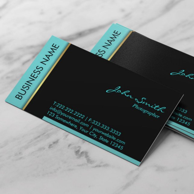 Modern Teal Border Photographer Photography Business Card (Creator Uploaded)