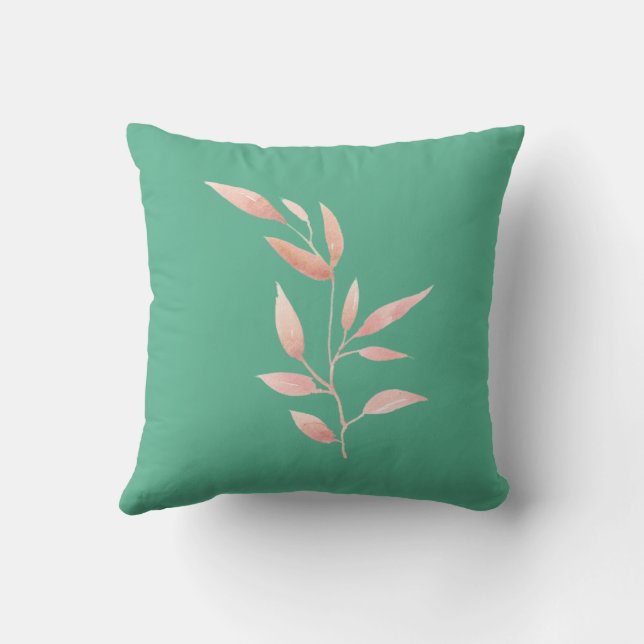 Modern Teal Botanical Leaves Decorative Throw  Cushion (Back)