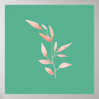 Modern Teal Botanical Leaves Decorative Throw Poster