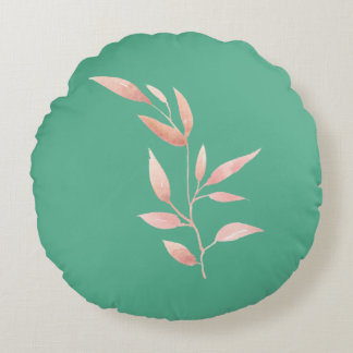 Modern Teal Botanical Leaves Decorative Throw Round Cushion