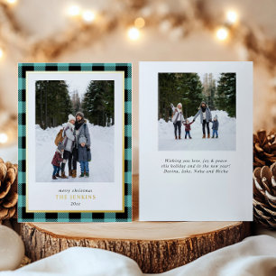 Modern Teal Buffalo Plaid Christmas Two Photos
