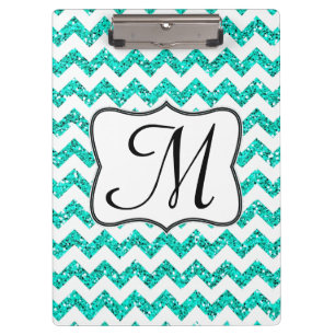 Modern Teal Chevron Monogram Initial Clip Board