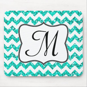 Modern Teal Chevron Monogram Initial Mouse Pad