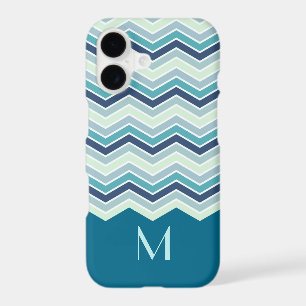 Modern Teal Chevron Stripes Monogram