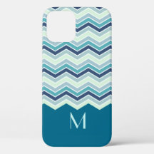 Modern Teal Chevron Stripes Monogram