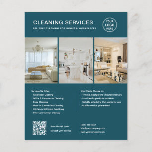 Modern Teal Cleaning Services QR Business Flyer