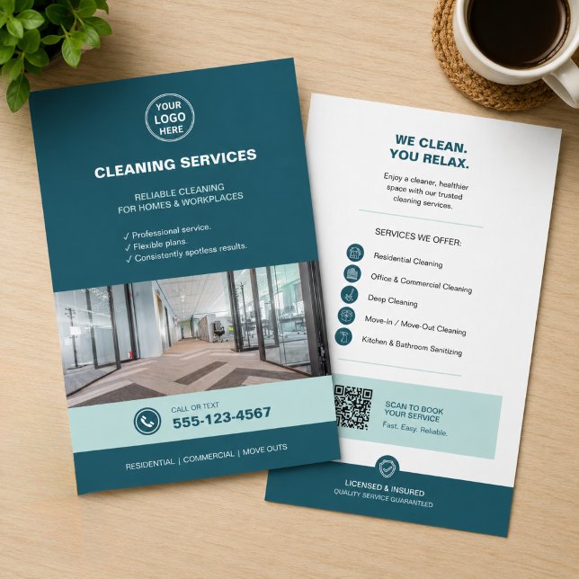 Modern Teal Cleaning Services with QR  Flyer (Modern Teal Cleaning Services with QR Flyer)