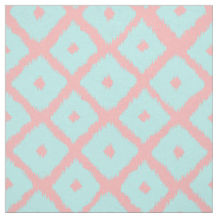 Modern teal coral trendy ikat pattern fabric