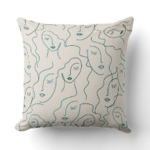 Modern Teal Cream Boho Minamal Pattern Pillow