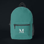 Modern Teal Custom Monogram Name Printed Backpack<br><div class="desc">Modern Teal Custom Monogram Name Printed Backpack</div>