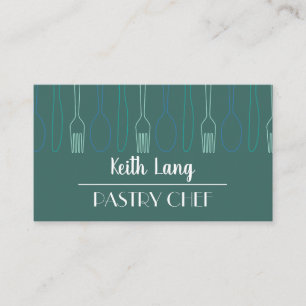 Modern Teal Cutlery Design Professional Chef Business Card