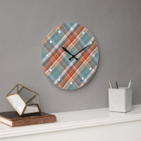 Modern Teal Dark Blue Orange White Plaid Pattern