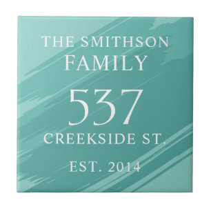Modern Teal Date Established Address House Plaque Tile