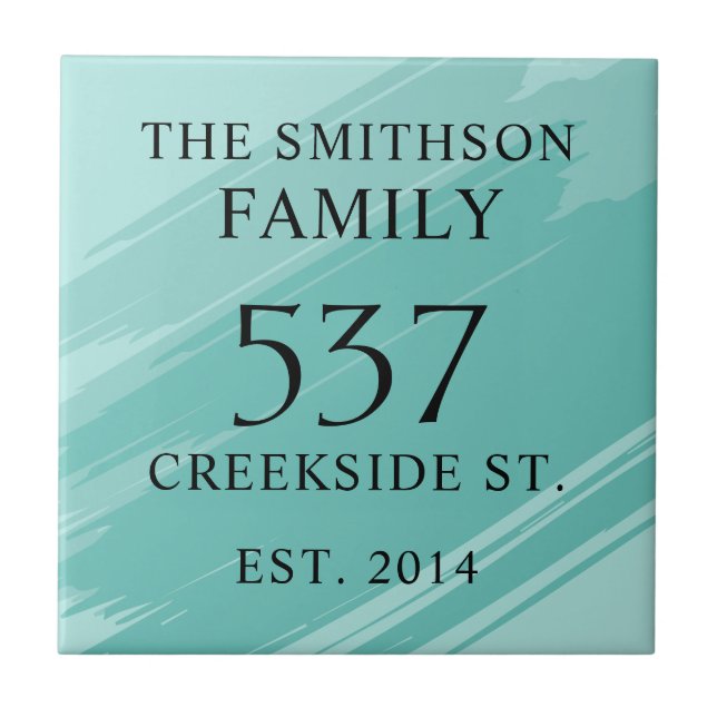  Modern Teal Date Established Address House Plaque Tile (Front)