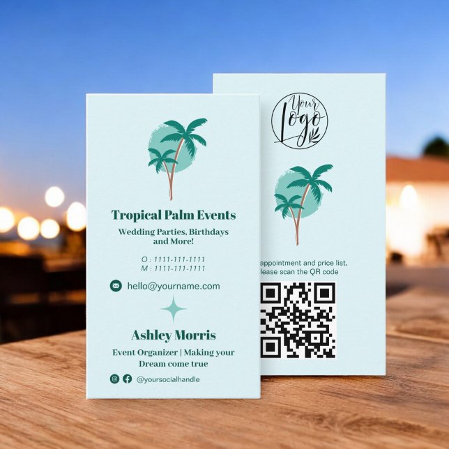 Modern teal event planner photo qr code logo business card (Modern teal event planner photo qr code logo business card)