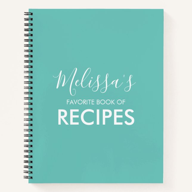 Modern Teal Favourite Family Recipe Book (Front)
