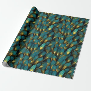 Modern teal feathers pattern wrapping paper